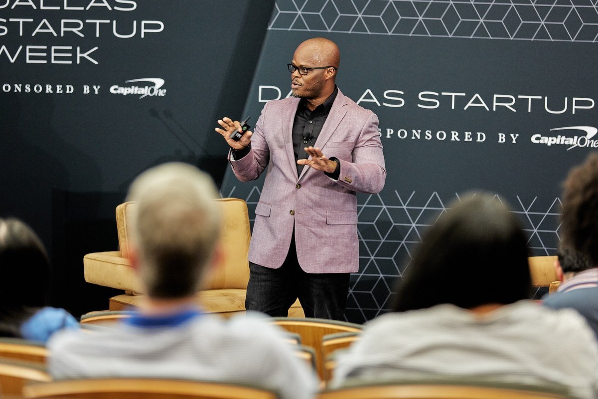 Mobolaji on stage at Dallas Startup Week